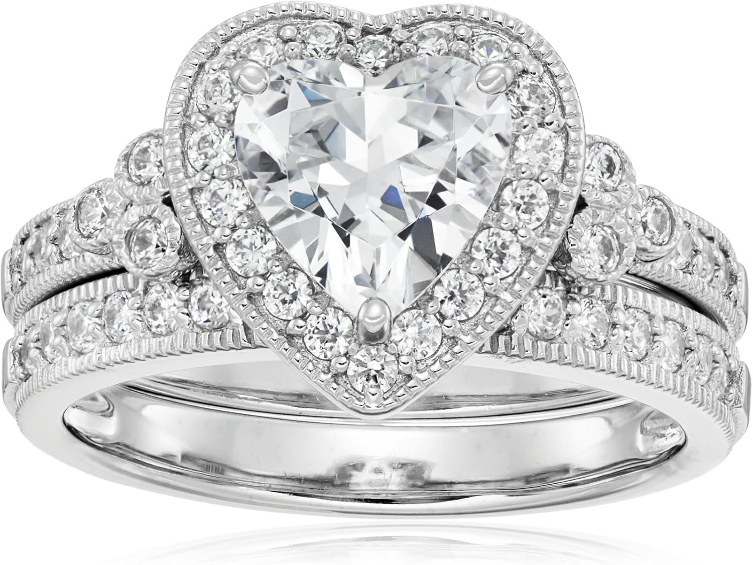 Amazon Essentials Platinum-Plated Sterling Silver Infinite Elements Cubic Zirconia Antique Ring, (previously Amazon Collection)