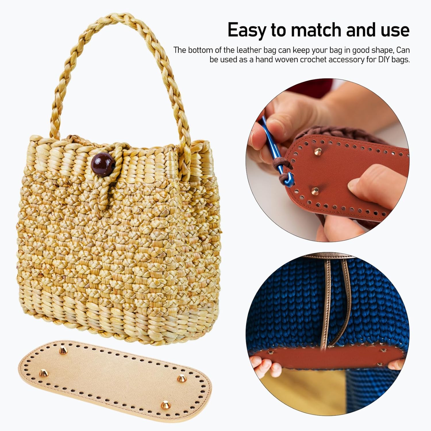 COHEALI Bag Bottom 8Pcs PU Leather Bag Bottom with Holes Oval Bag Base Crochet Bag Shaper Purse Cushion Pads DIY Knitting Crochet Handbag Making