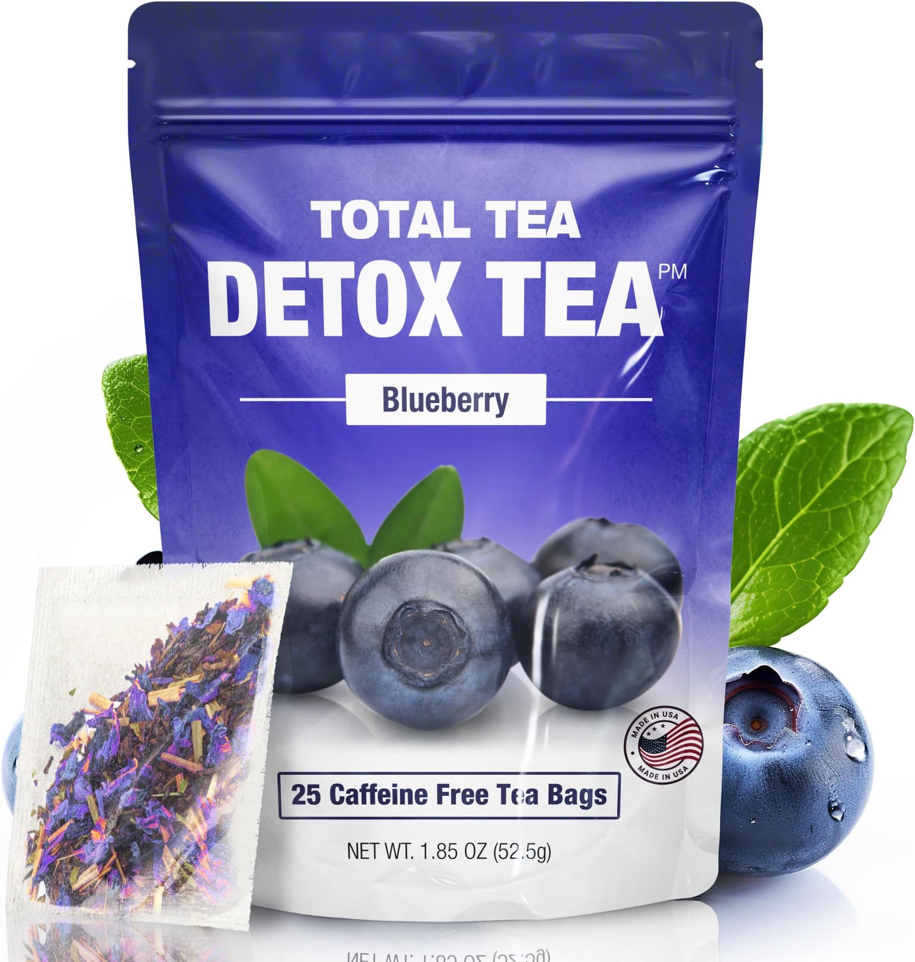 Total Tea SIimming Detox Tea Caffeine Free - 25 Day Detox - Herbal Tea with Chamomile, Hibiscus Tea & Ginger Root for Colon Cleanse – Natural Bluebberry Fruit Tea