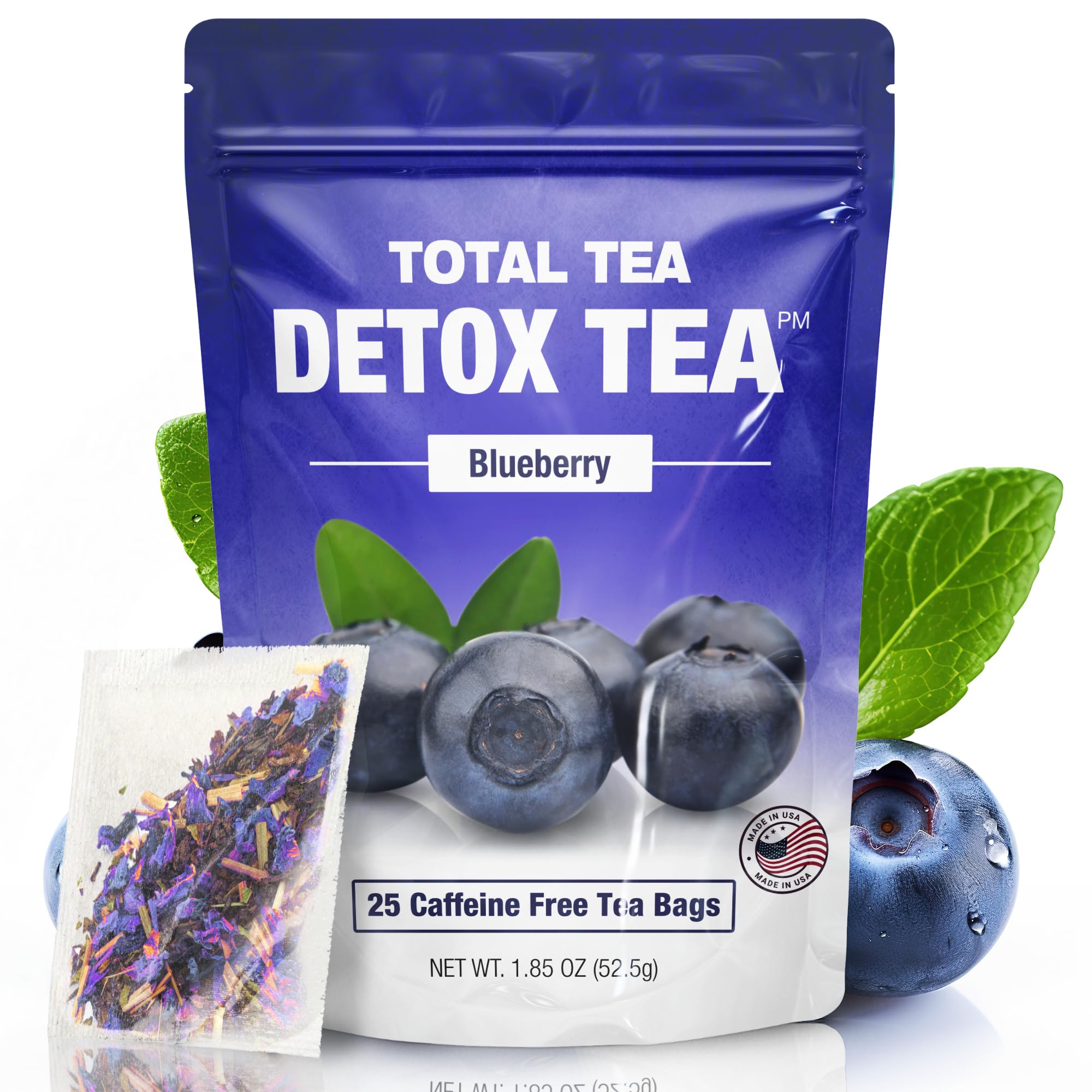Total Tea SIimming Detox Caffeine Free - 25 Day Tea - Herbal with Chamomile, Hibiscus Tea Gift for Colon Cleanse – Natural Blueberry Herbal