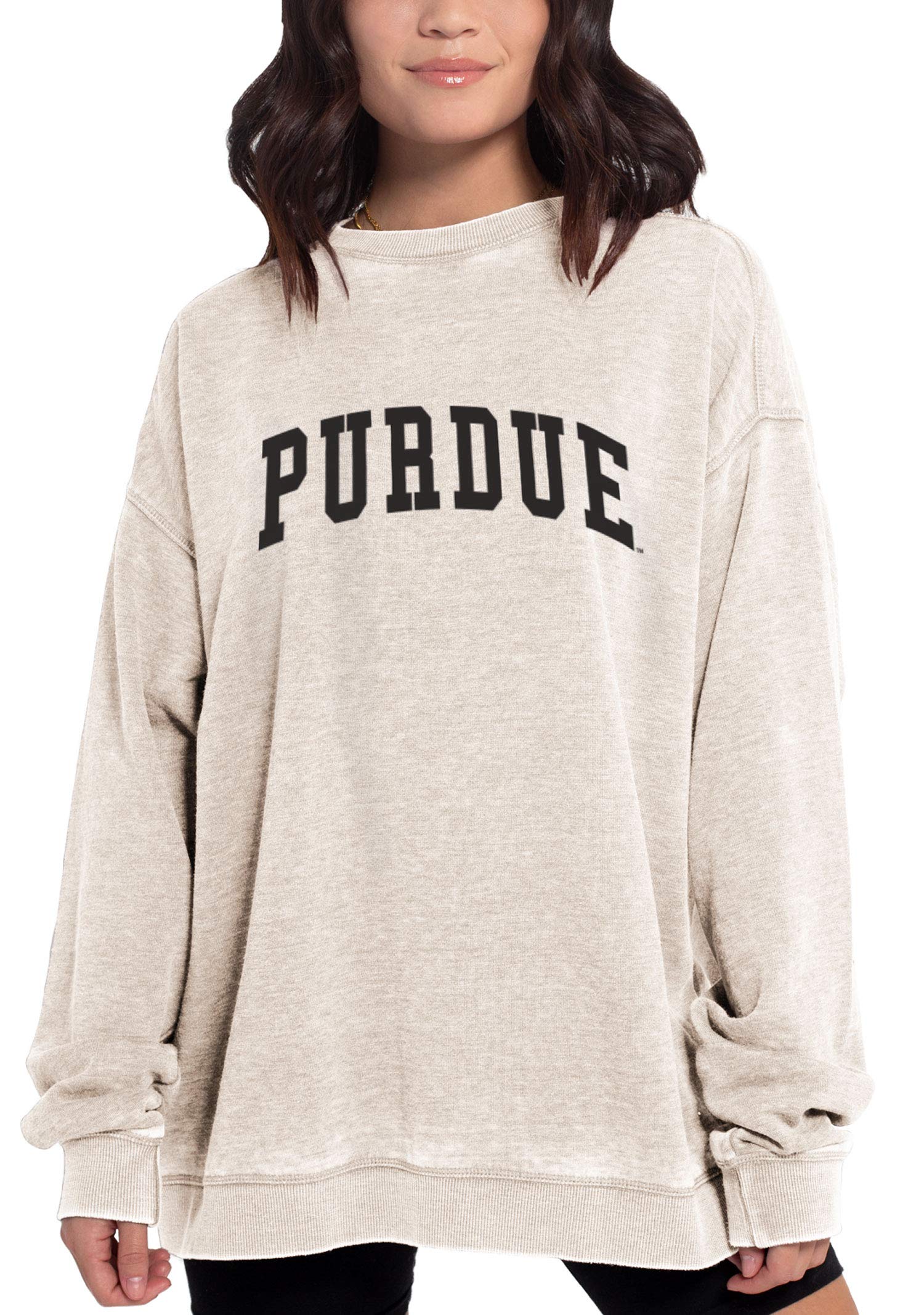 Chicka-D NCAA Purdue Boilermakers Womens Burnout Fleece Pullover, Oatmeal, Large, 449_NC_CA