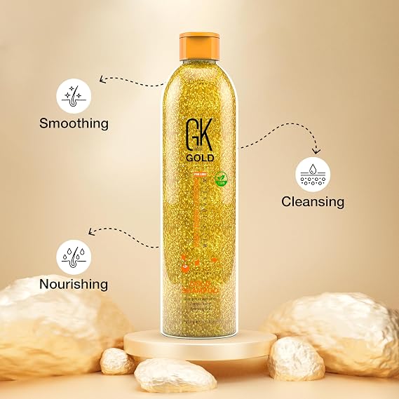 GK HAIR Gold Shampoo 8.5 Oz Hydrating Hair Cleanser with Aloe Vera and Shea Butter for Dry Damaged Hair Frizz Control Smooth Soft Shine Wild Orchid Fragrance