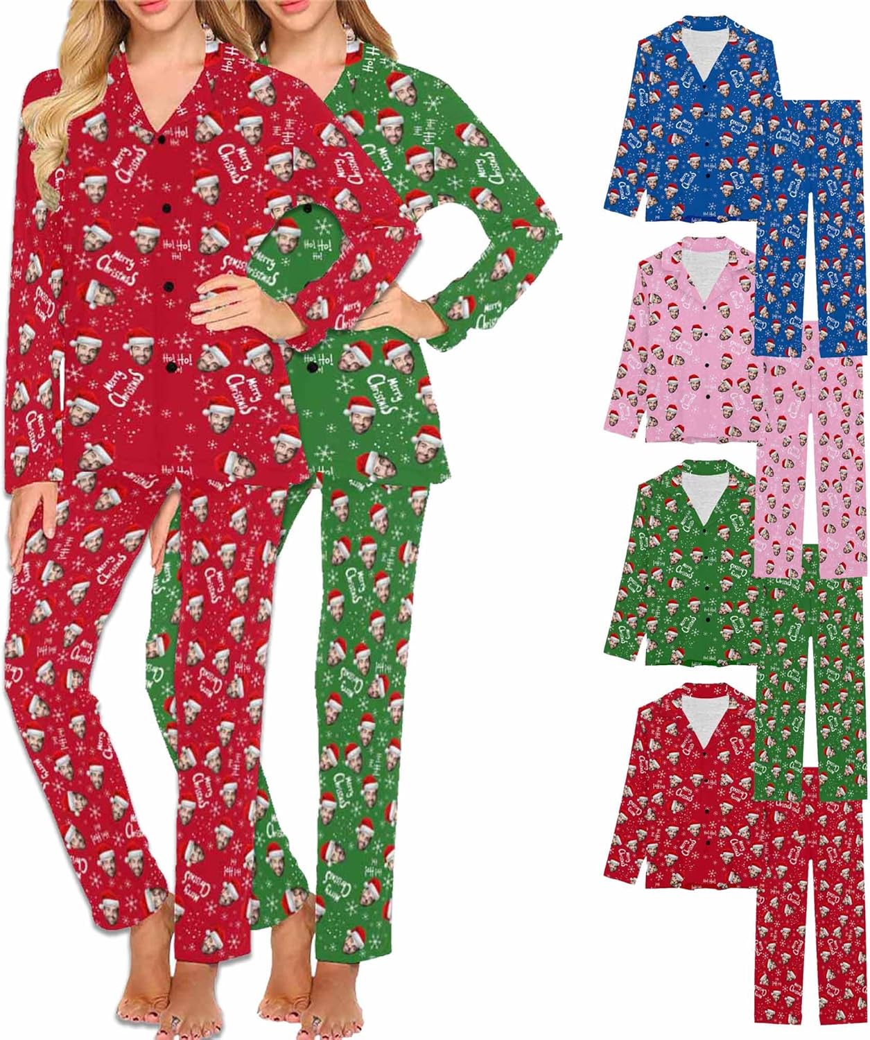 Personalized Pajamas Set with Photo Dog Bone Custom Pajamas Button Down Women's Pajamas Gift for Women Christmas