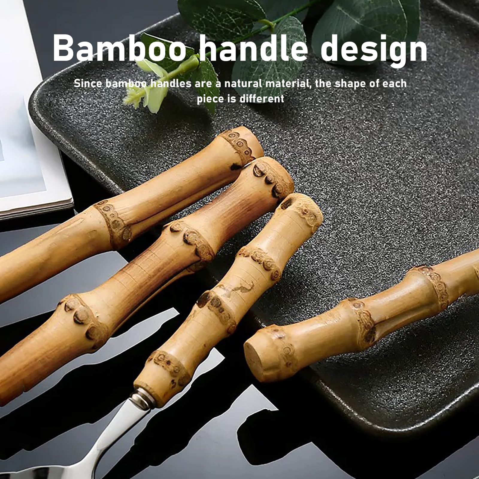 Juego de Cubiertos de bambú de Acero Inoxidable 18/8, Reutilizables, para 6 Personas, con Mango Natural, de Acero 304, en Caja de Regalo de Alta Gama. (30 Piezas Doradas (para 6 Personas))