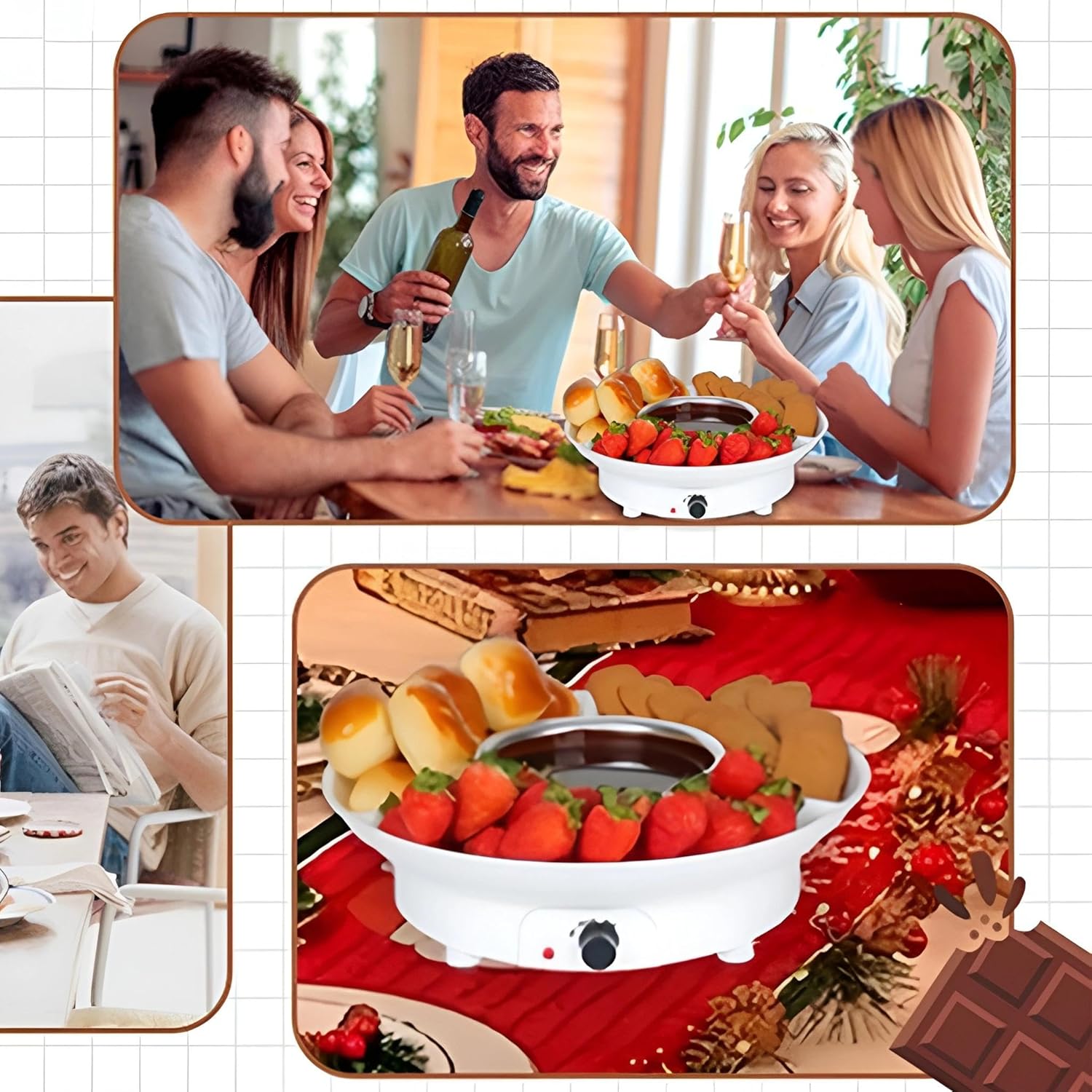 Chocolate Fondue Pot Set,Electric Chocolate Melting Pot with 2 Pcs Forks,Temperature Control,Detachable Bowl for Milk Cheese Butter Candy (Brown)