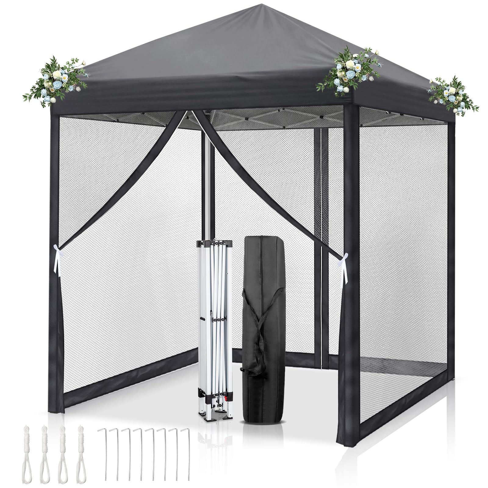 Bonnlo Pop Up Gazebo with Mesh Sides, Outdoor Garden Shelter with Mosquito Net, Instant Canopy Tent (2x2m)