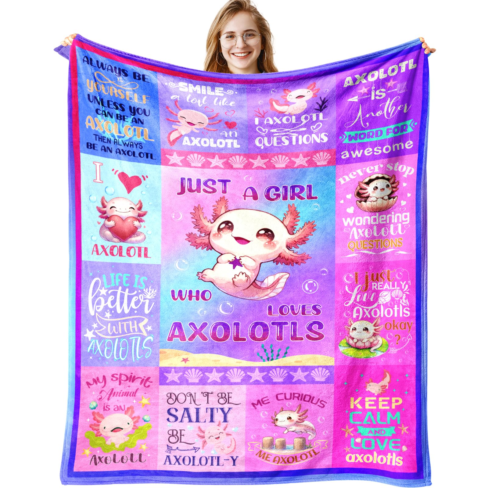 Axolotl Blanket Gifts for Girls Ultra Soft Flannel Axolotls Throw Blanket Axolotls Lovers Gifts Birthday Decor for Kids Adults Gift 50"x40"