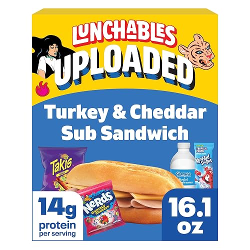 Lunchables Uploaded Sub Sandwich Snack Kit, Turkey Cheddar, 16.1 oz | 14g Protein, A Sub Sandwich Snack Kit with Oscar Mayer Turkey & Kraft Cheddar Cheese, Great for Lunches & Grab-