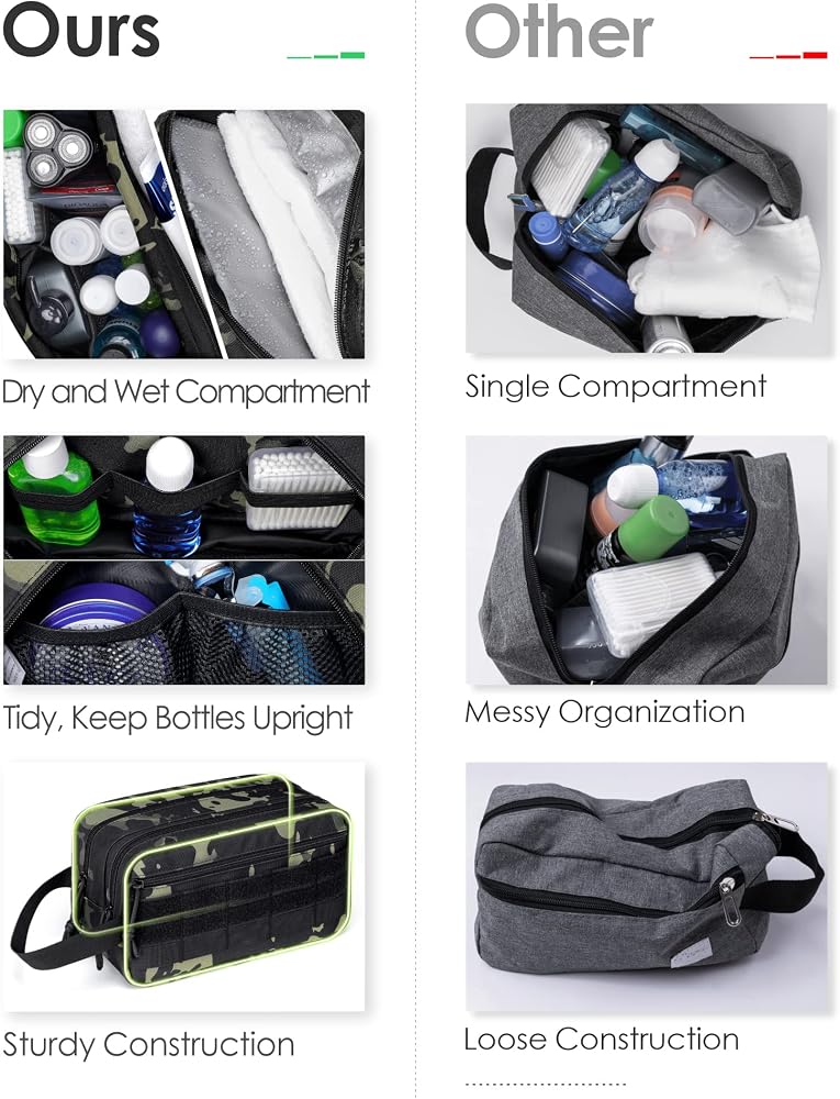 Neceser De Viaje Táctico Molle – 3 Capas (seco/húmedo), Resistente Al Agua 900D – 10.2x4.7x5.9 Pulgadas, Con Múltiples Bolsillos, Ideal Para Hombres Y Mujeres