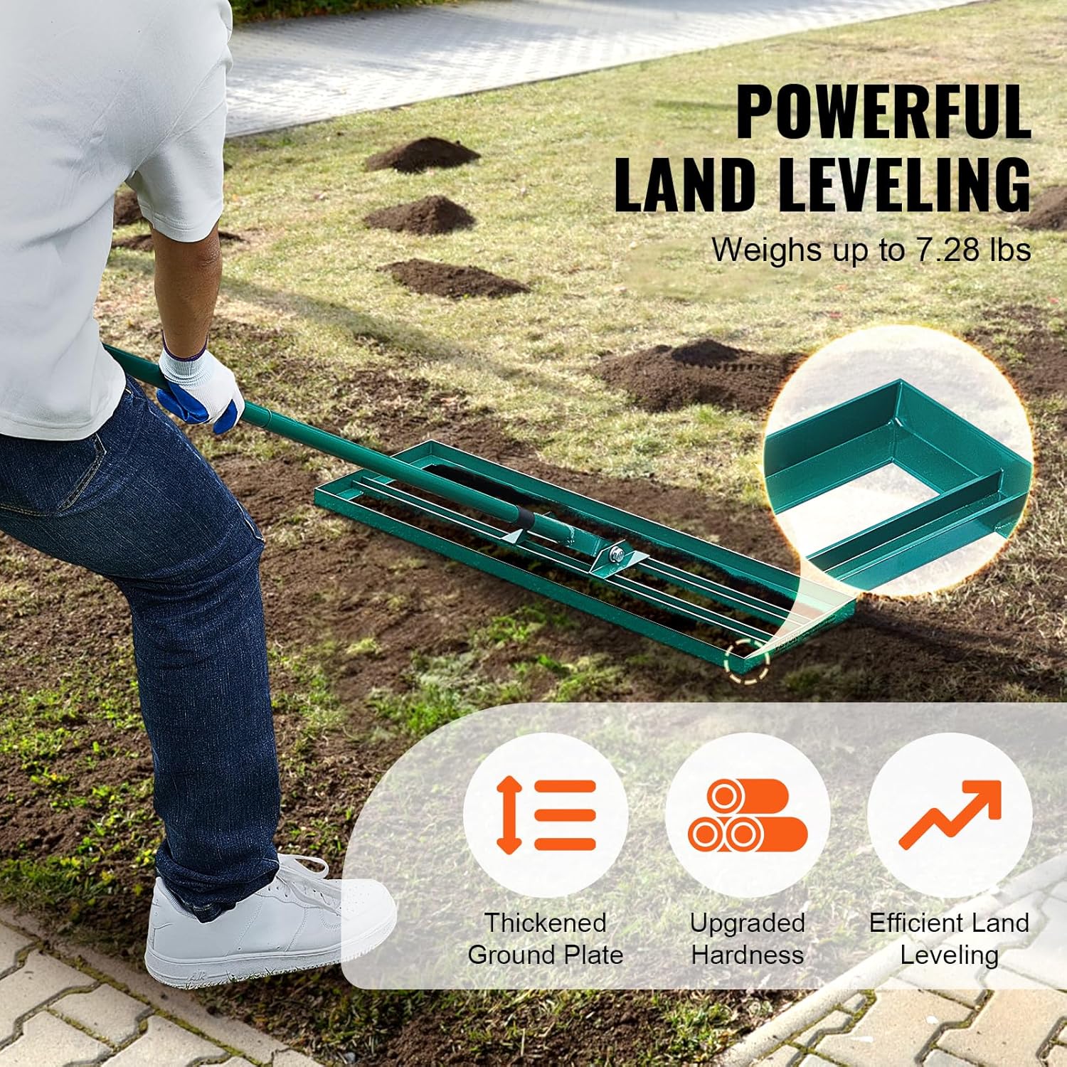 VEVOR Compost Spreader with Lawn Leveling Rake, 24" Wide Basket with Adjustable Handle & 30"x10" Yard Leveling Tool with 78" Handle