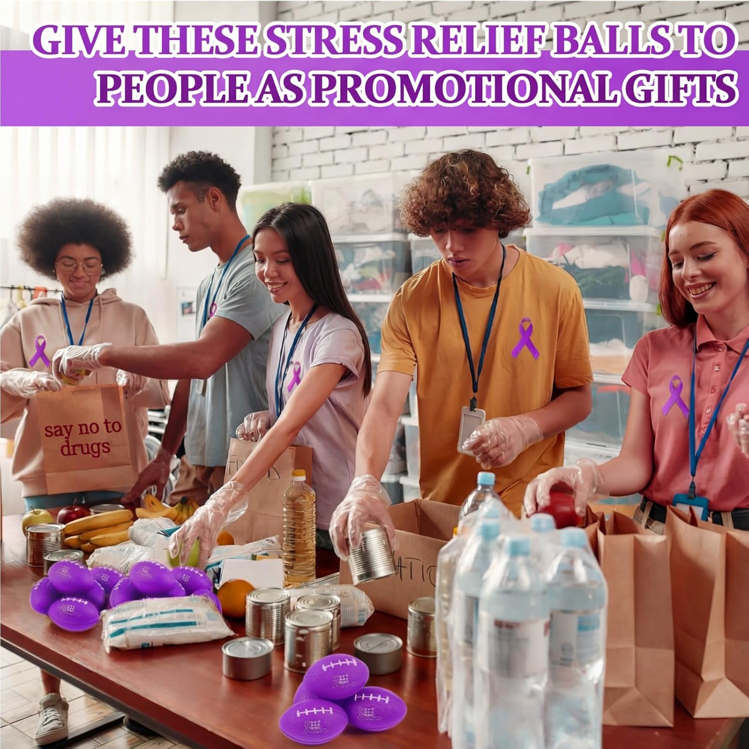 Wettarn 20 Pcs Purple Ribbon Awareness Foam Footballs, 3.54 Inch, Pancreatic Cancer Domestic Violence Overdose Alzheimer's Awareness Foam Balls for Lupus, Epilepsy Charity Event