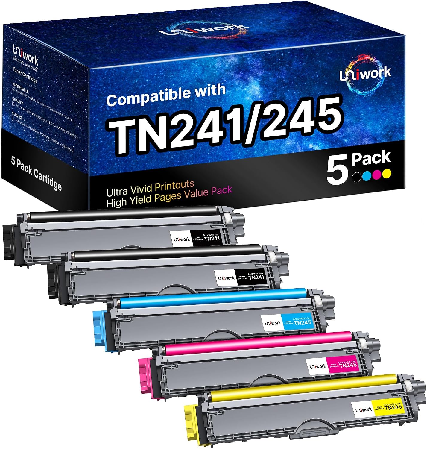 TN241 TN245 Toner Kompatibel für Brother MFC-9332CDW Toner DCP-9022CDW MFC-9142CDN HL-3142CW HL-3152CDW HL-3140CW MFC-9140CDN MCF-9342CDW HL-3172CDW MFC-9142CDN MFC-9342CDW (5er-Pack)