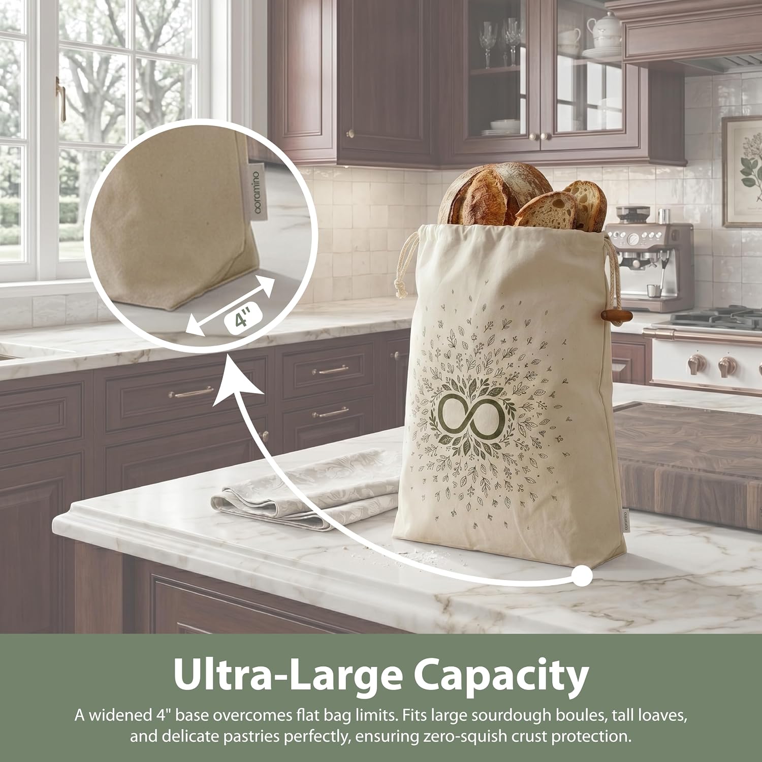 2-Pack Reusable Beeswax Bread Bags with Removable Lining, XL Breathable Bread Storage Bags for Sourdough & Homemade Bread, Easy-Clean Bread Keeper, Beeswax wrap, Food Storage Container
