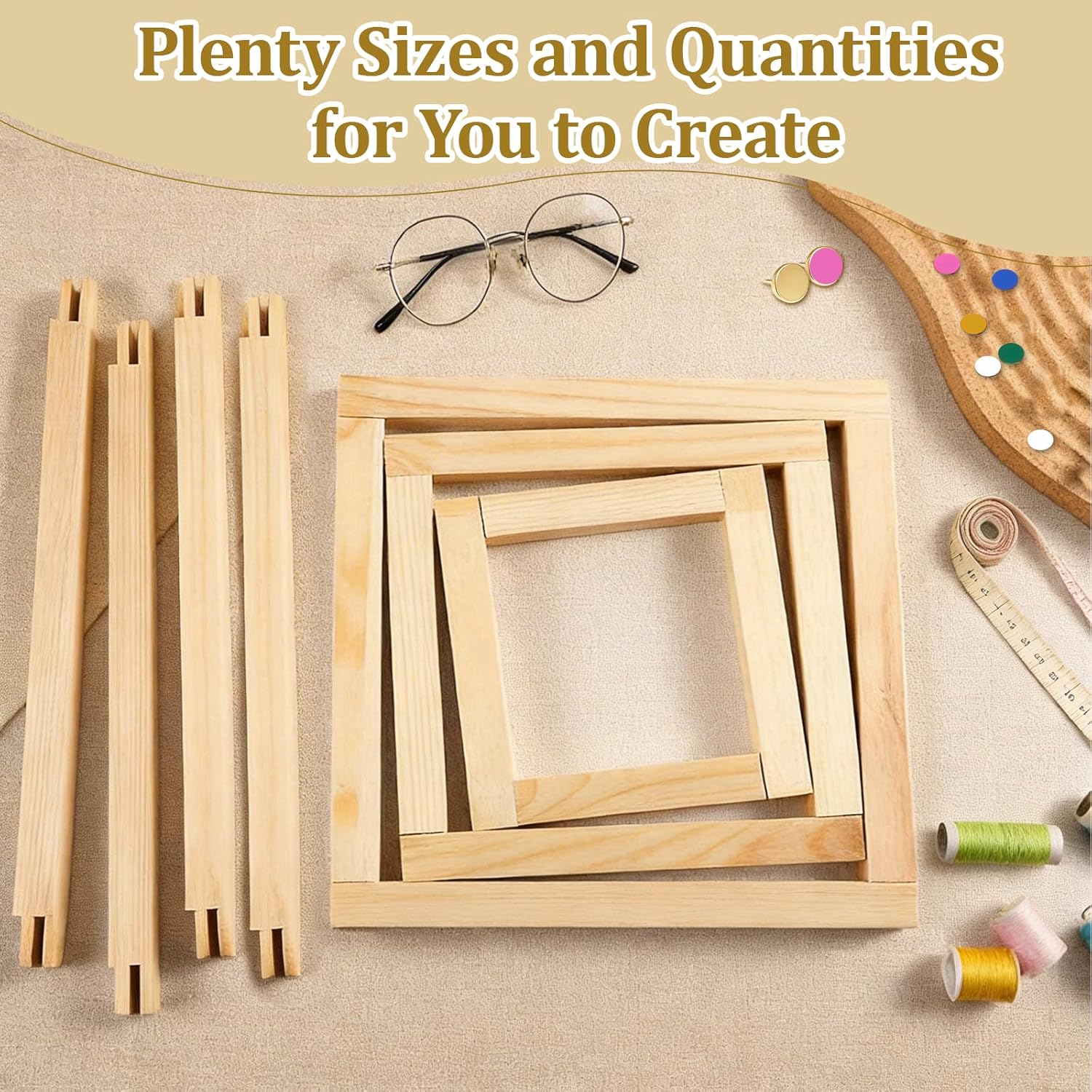 16 Pcs Needlepoint Stretcher Bars for Needlework, Wooden Canvas Stretcher Bars with 100 Tacks, Remover Tool and Mini Wooden Hammer, Needlepoint Embroidery Stitch Frame Set for Women's Birthday Gift