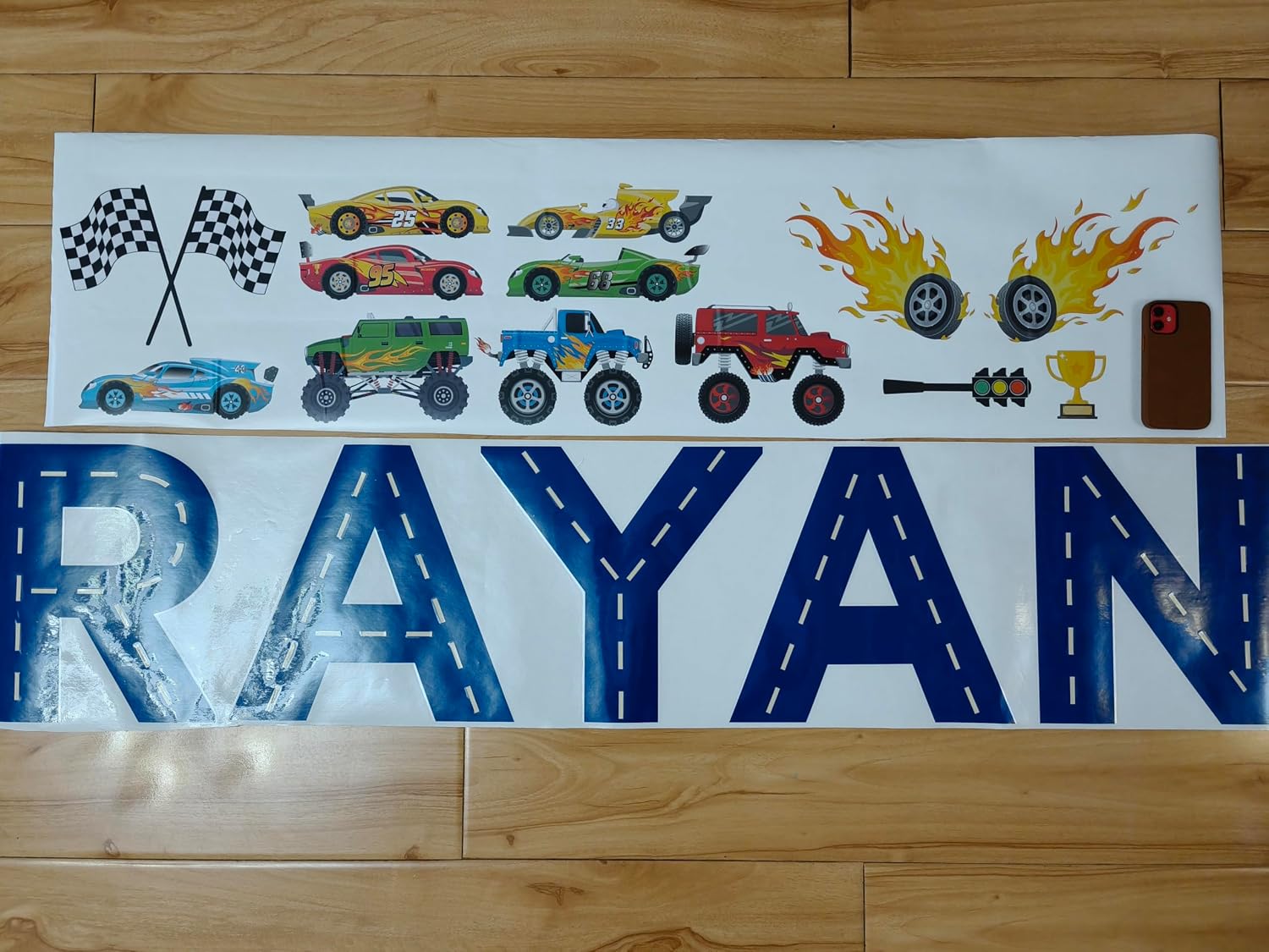 Generic Custom Racing Car Name Wall Decal - Ethan - Vinyl - Black - Dynamic Racing - Kids Room Wall Decal