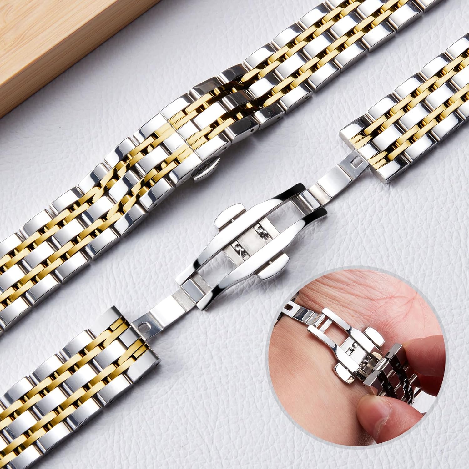 BINLUN Stainless Steel Watch Band High-end Replacement Watch Band 6 Color for Women Men(Gold, Silver, Black, Rose Gold, Gold Tone, Rose Gold Tone) 13 Size (12mm - 24mm)