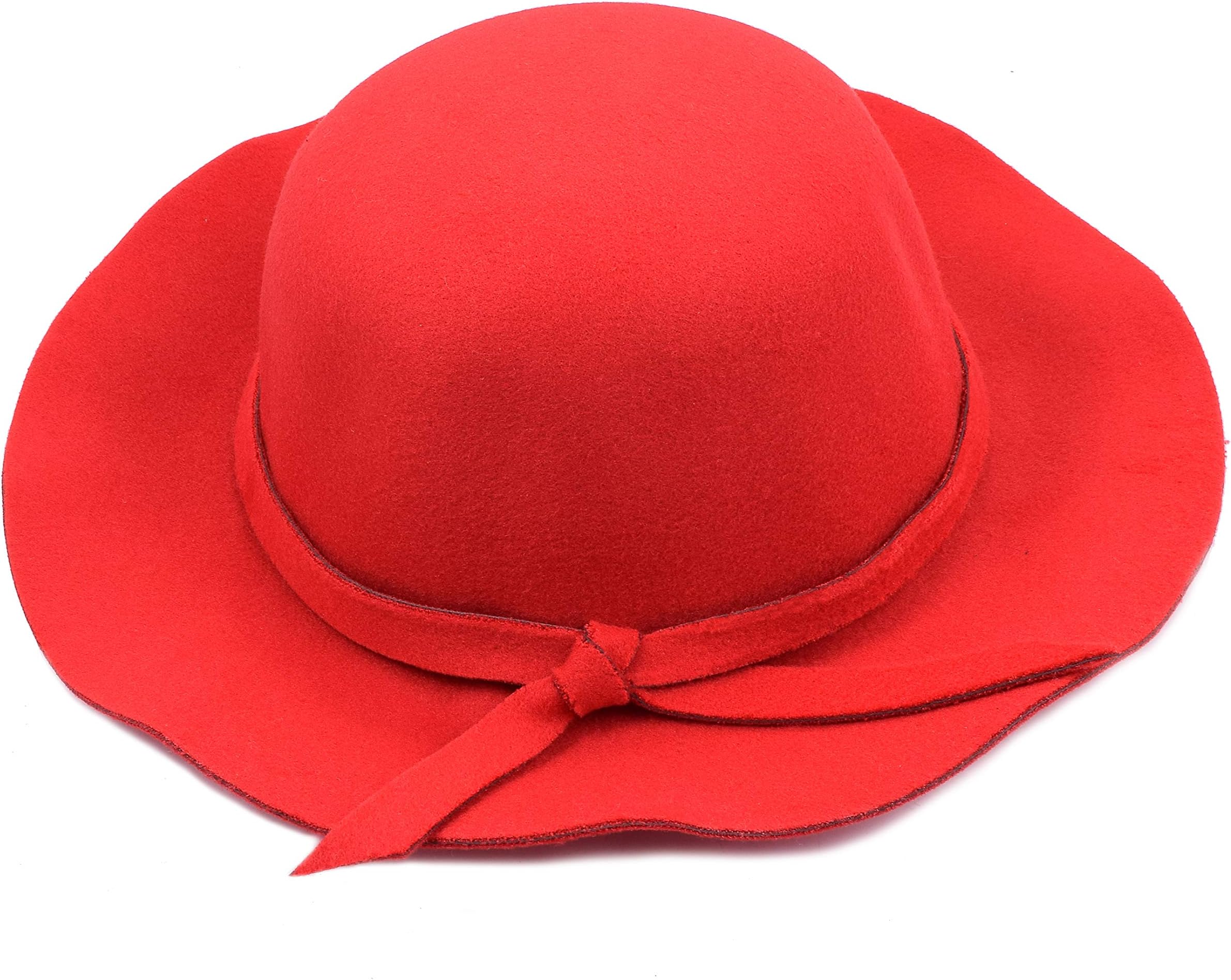 Kids Girls Vintage Wool Blend Wide Brim Felt Bowler Cap Floppy Hat Sun Hat
