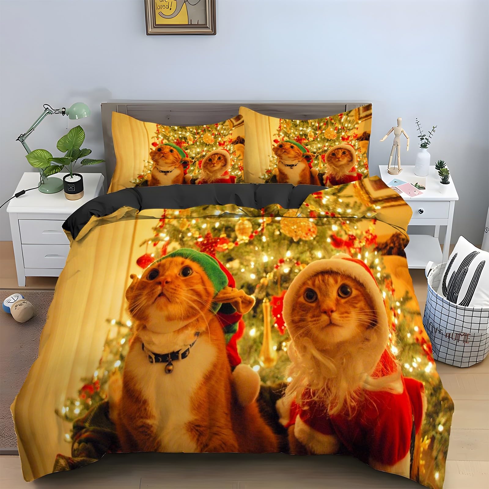 Housse de couette chat de Noël pour transformer la chambre avant les fêtes