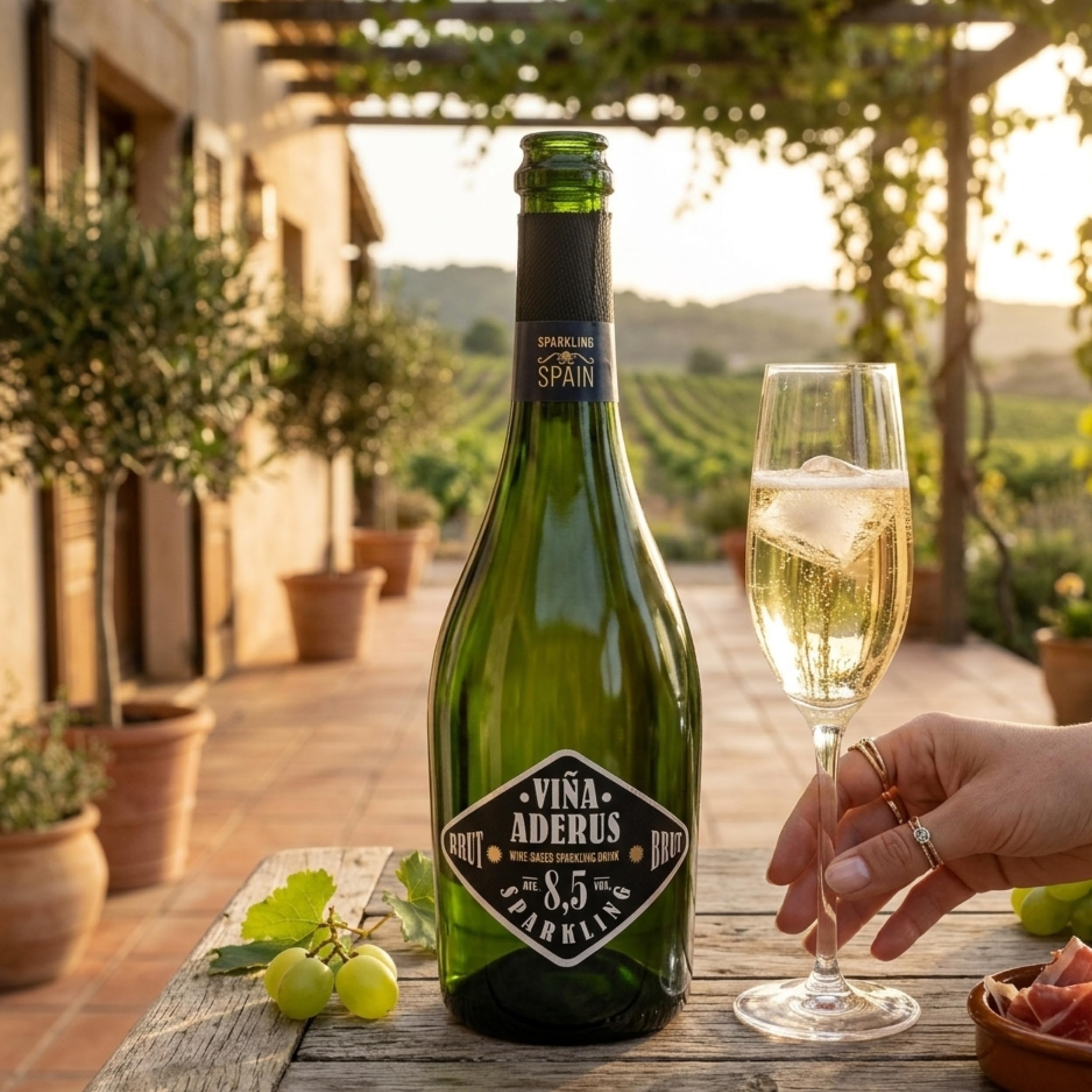 Vino Espumoso Brut - Viña Aderus 8,5º Pack 6 Uds. – Macabeo, Xarel·lo, Parellada, Airén - Aroma Fresco y Afrutado con Notas Florales – Burbujeante, Cremoso y Refrescante 75 cl - Covides