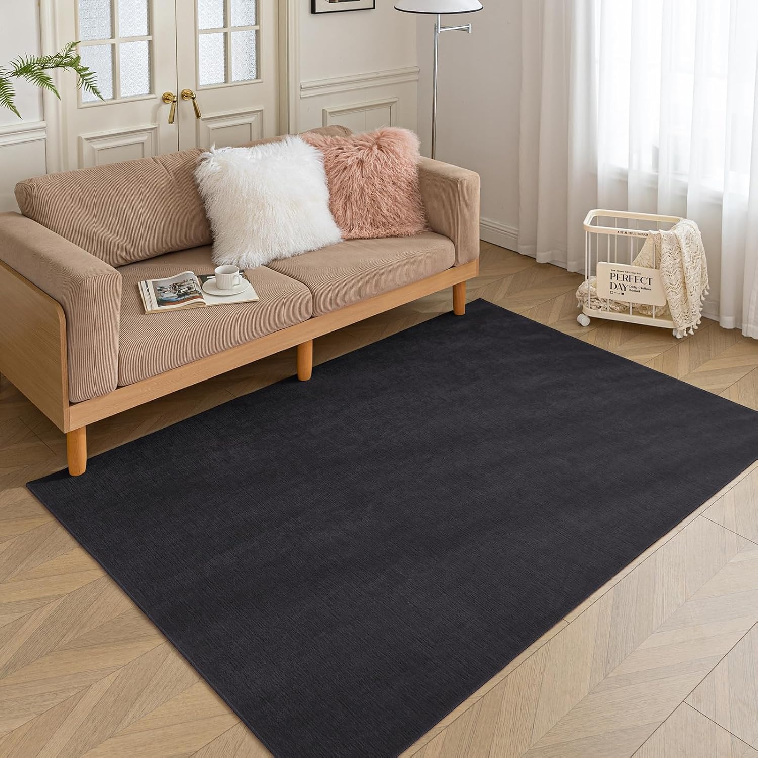 HARESLE Short Pile Black Rug 60x120cm Washable Thin Area Rugs for Kitchen