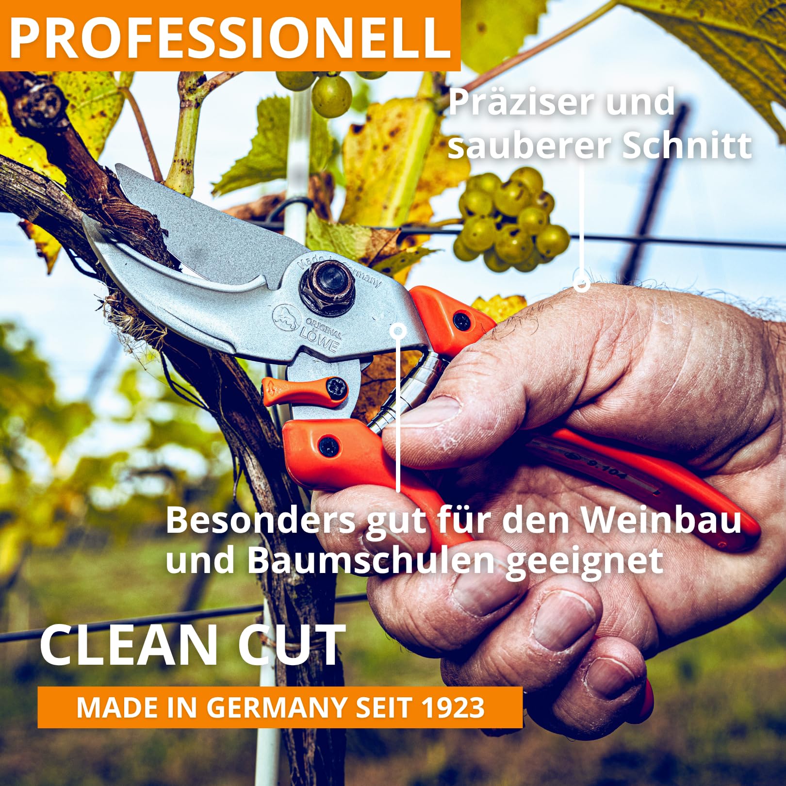 Original LÖWE 9 Bypass Gartenschere 9.104 mit stufenloser Griffweitenverstellung - scharfe Stahlklingen mit Antihaftbeschichtung ideal zum Schneiden von Pflanzen Rosen Schnittblumen