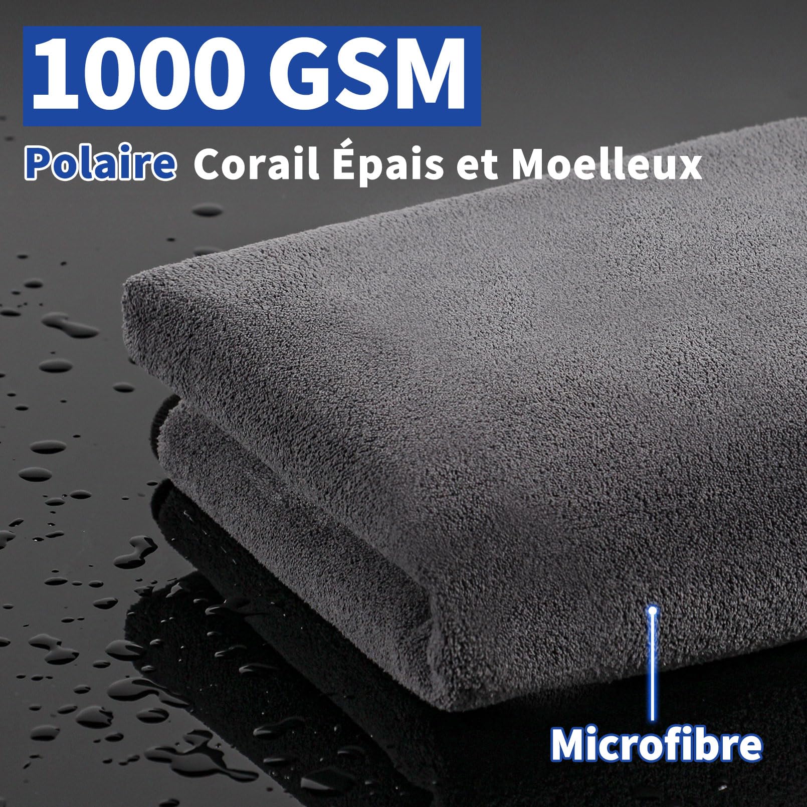 1000GSM Serviette Sechage Voiture, 2PCS Microfibre Voiture, 80x50cm | Anti Rayures Microfibre Sechage Voiture, Cleaners Motors Serviette, Ultra Absorbant, sans Peluches, Entretien Professionnel
