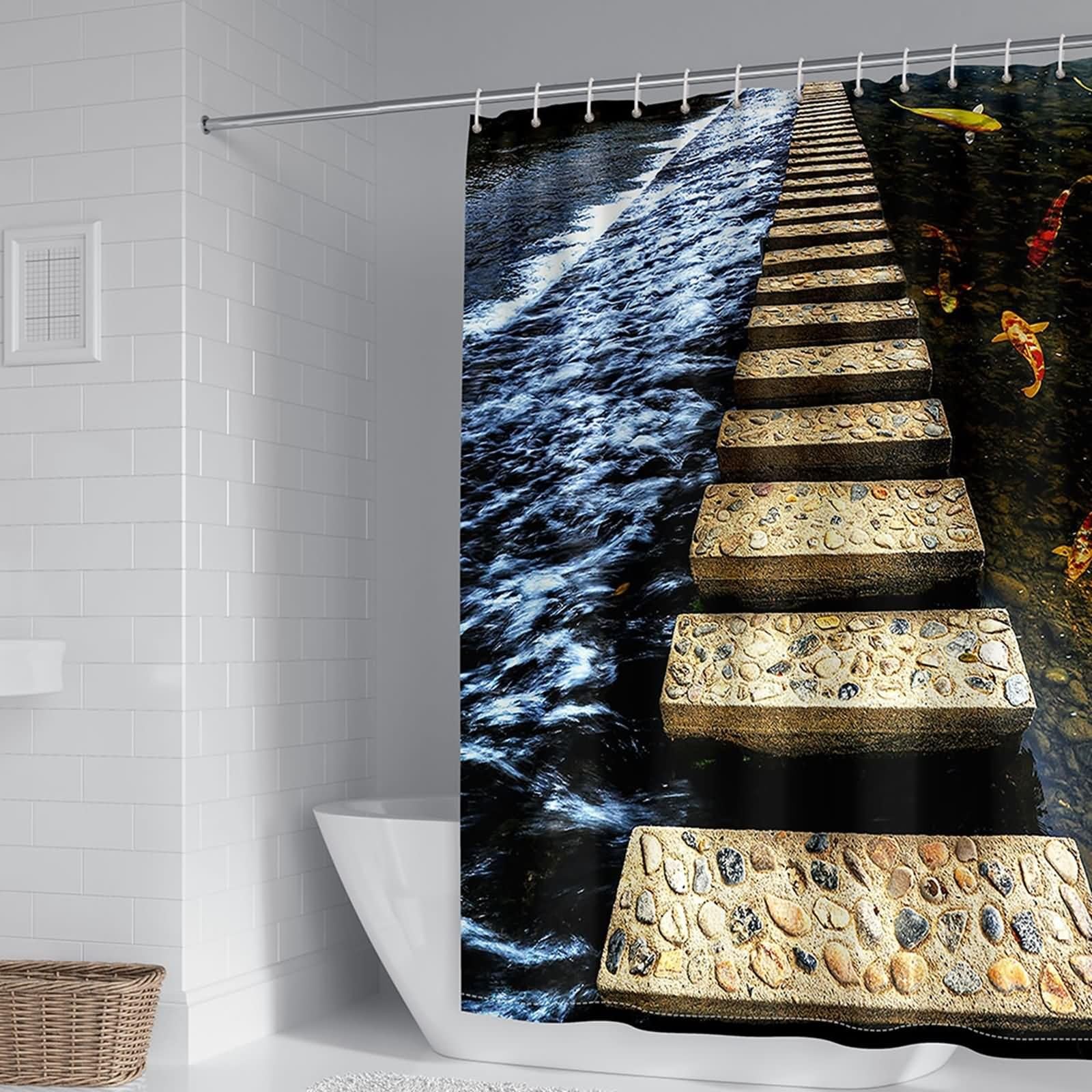 Rideau de douche polyester 240x200cm étanche pour grande baignoire