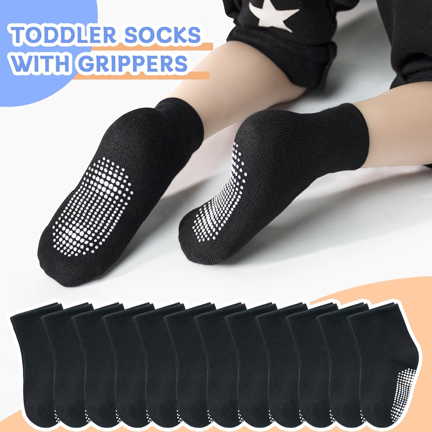SkiBeaut Toddler Boy Socks- 12 Pairs Kids Grips Non Slip Skids Boys Girls Socks with Grippers for 1-7 Years - Image 6