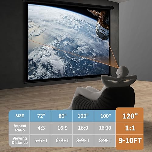Miniatura 2 de SUPER DEAL Pantalla de proyector de 120 pulgadas, pantalla de proyección manual desplegable HD, formato 11 para cine en casa, presentación,