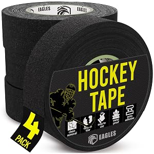 EAGLES 4 Pack Hockey Tape Black White or Clear Multipurpose Durable Cloth or PVC Tape Roll - Strong