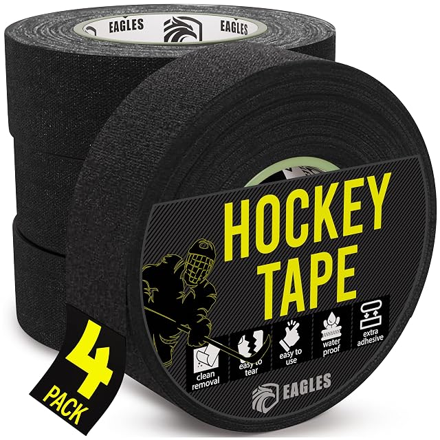 EAGLES 4 Pack Hockey Tape Black White or Clear Multipurpose Durable Cloth or PVC Tape Roll - Strong