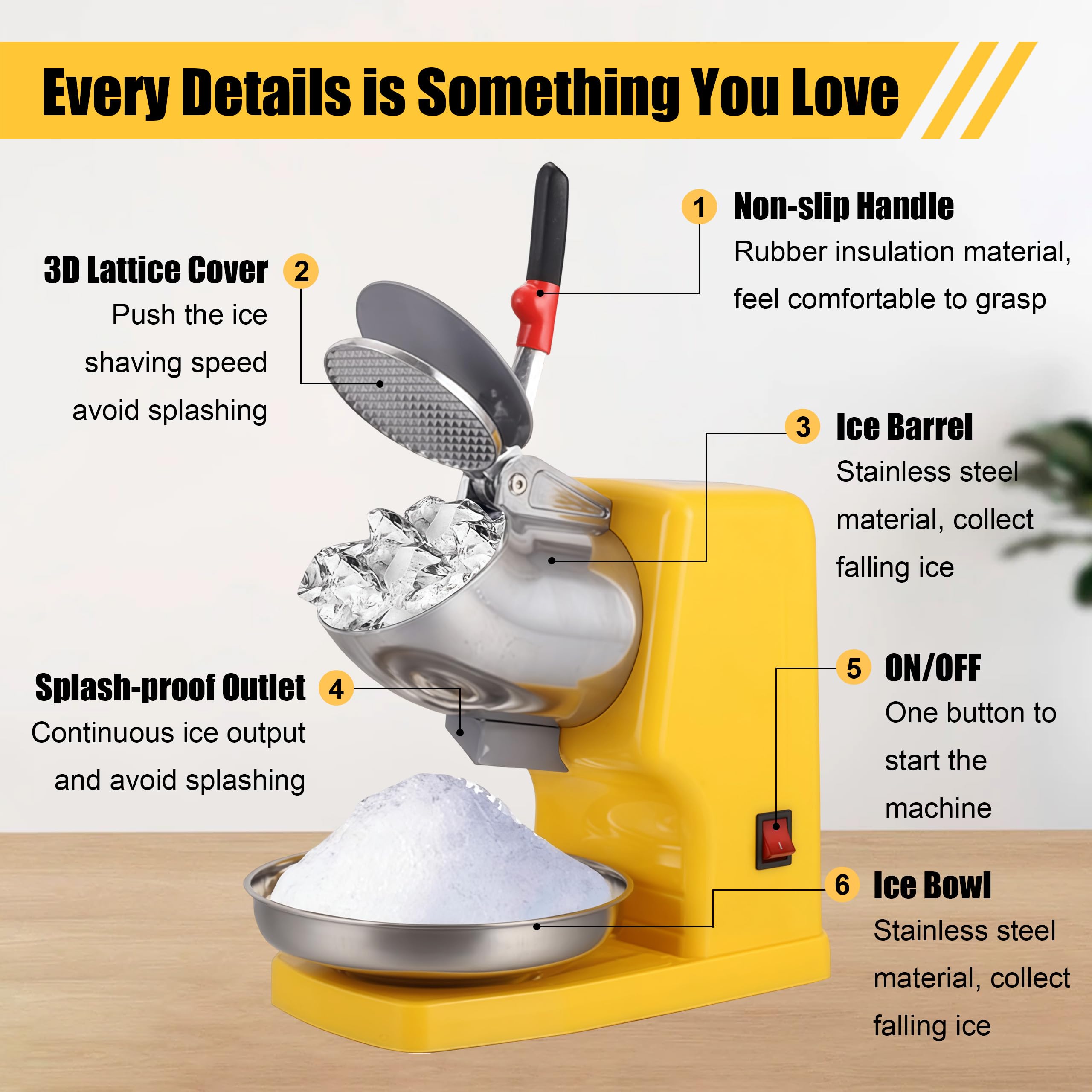 Tritaghiaccio Elettrico a 8 Lame 500 W 2200 giri/min Raspa per Ghiaccio 85 kg/h Crushed Ice Maker con Contenitore per Smoothie Bevande Fredde Tè al Latte e Miscelazione Bar