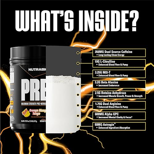 Miniatura 4 de NutraBio Polvo de preentrenamiento, mango naranja, energía explosiva, enfoque láser, bombas extremas, preentrenamiento para hombres y mujeres,