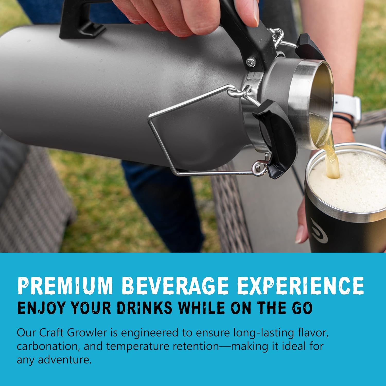 DrinkTanks Craft Growler, Passivated Stainless Steel Growlers for Beer, Leakproof and Vacuum Insulated Beverage Tumbler, Easy-to-Use Soda, Wine, or Coffee Tumbler with Handle, 32 Oz.