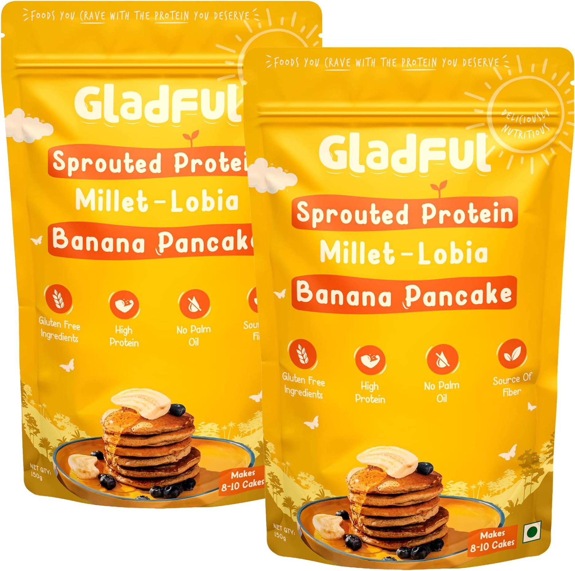 Banana Millet Pancake, No Maida, No Palm Oil, No Refined Sugar, Gluten Free, High Protein, Low Carbs, Low Gi Millet Grain, Eggless 300 Grams (Pack Of 2) - Banana