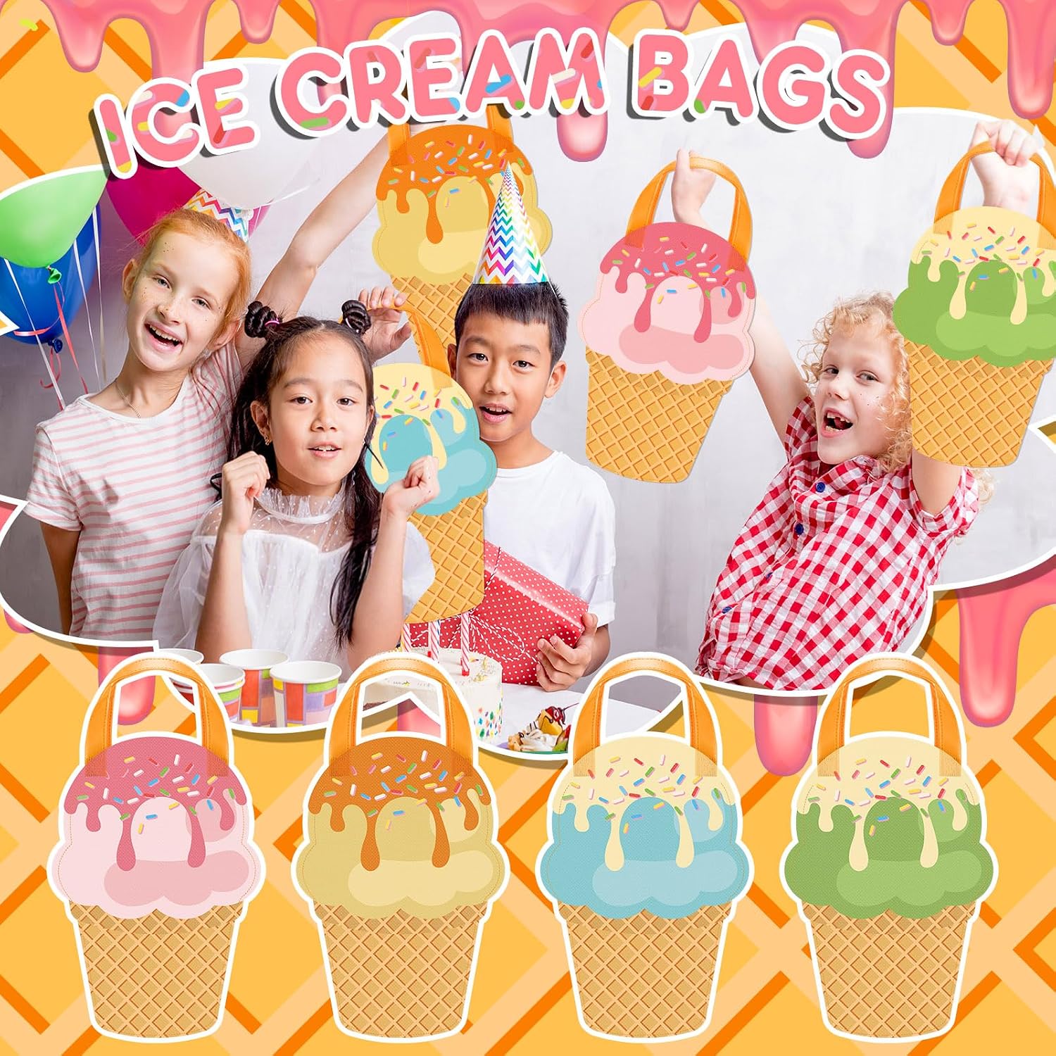Sunnymove 24pcs Ice Cream Party Favor Bags Sweet Candy Goodie Treat Gift Ice Cream Summer Gift for Class Birthday Pool Party Two Sweet Birthday Decorations Donut Decor