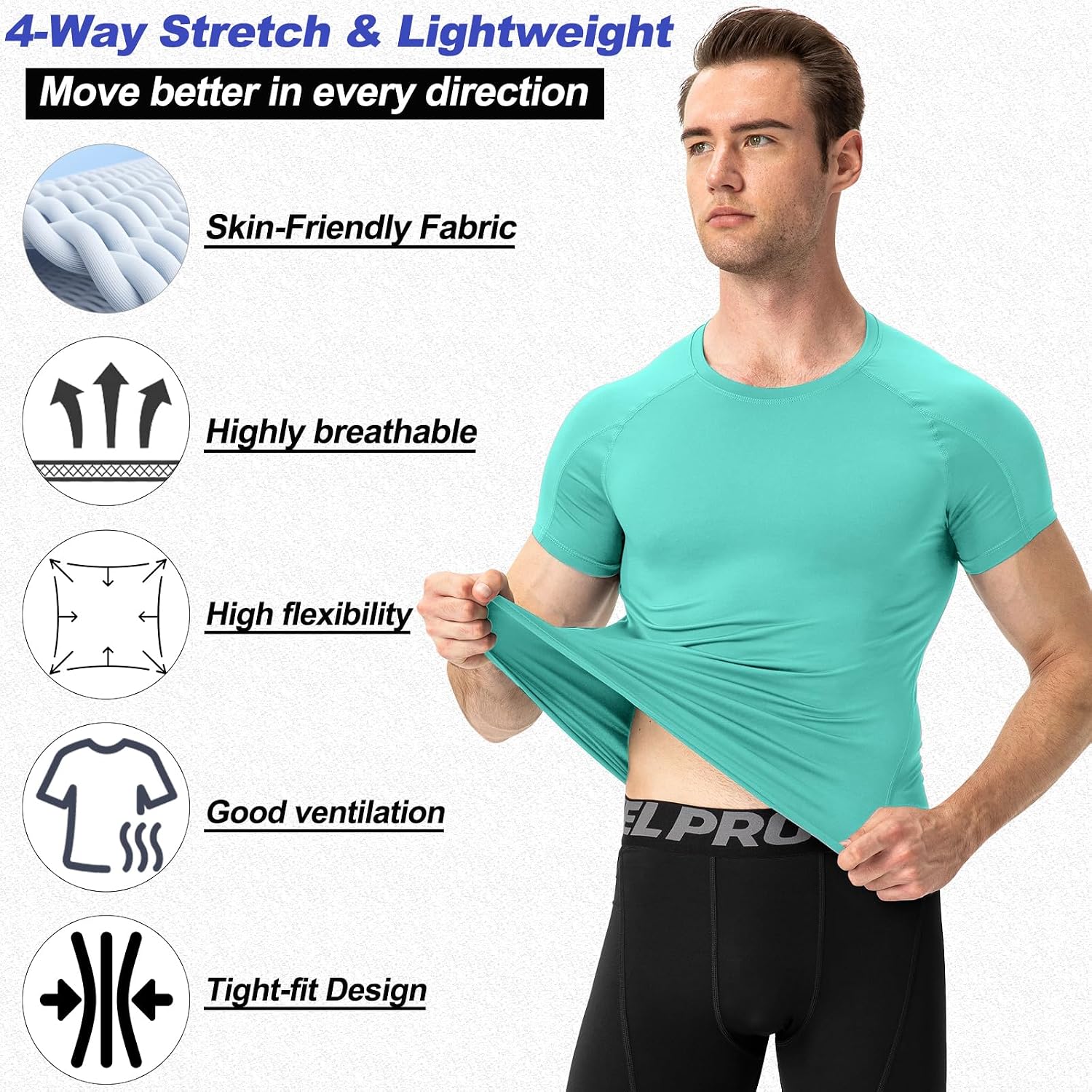 SPVISE Men's Compression Shirts Short Sleeve Workout Gym T-Shirt Running Tops Cool Dry Sports Base Layer Athletic Undershirts