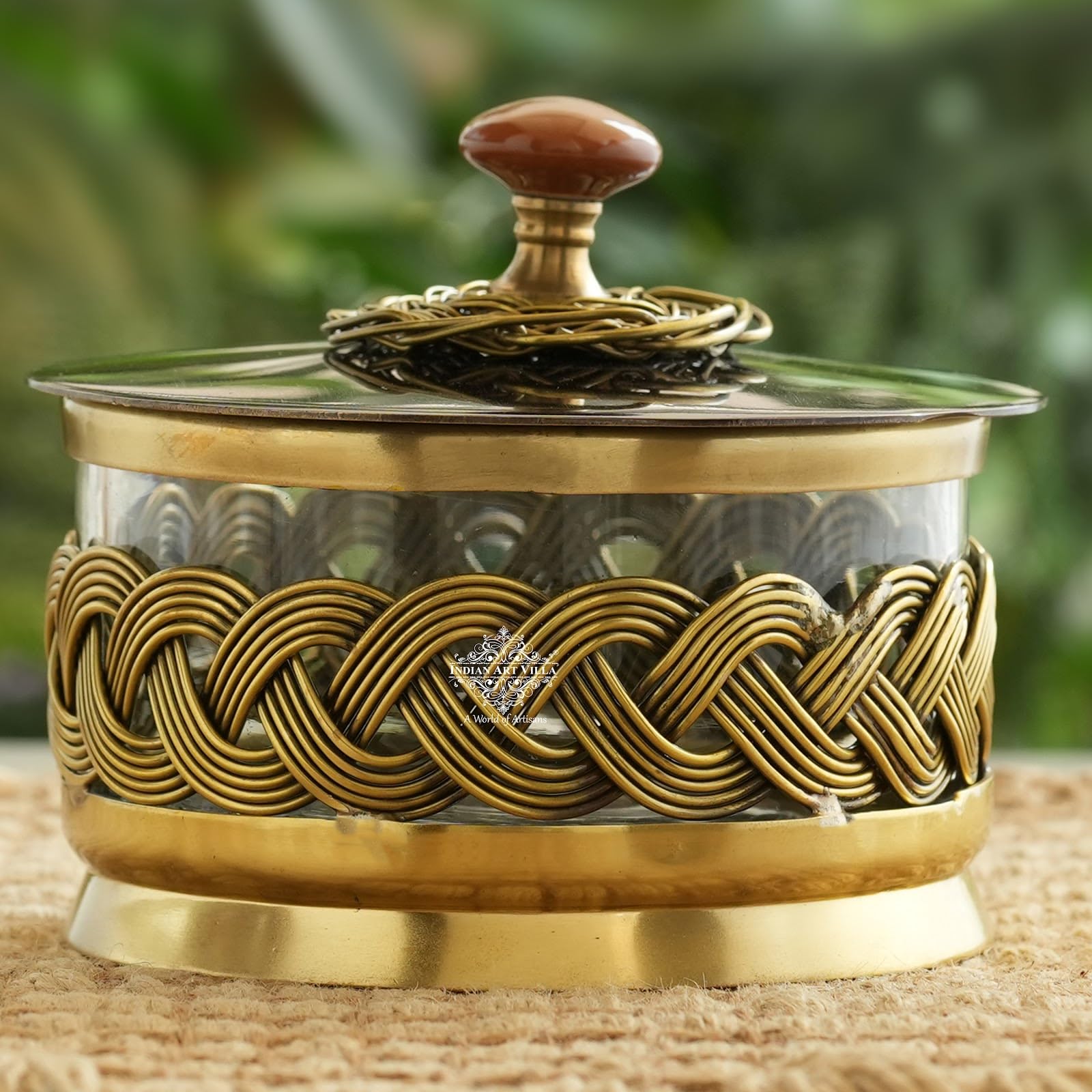 INDIAN ART VILLA Decorative Handicraft Dry Fruit Gift Box with Lid - Pure Brass Marriage Gift Box, Supari Box & Multipurpose Uses, Height: 6 Inch