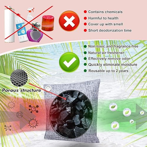 Miniatura 3 de Mayunuo Paquete de 15 absorbentes de olores de carbón activado, bolsa purificadora de aire de carbón de bambú fresco para el hogar, olor a humo,