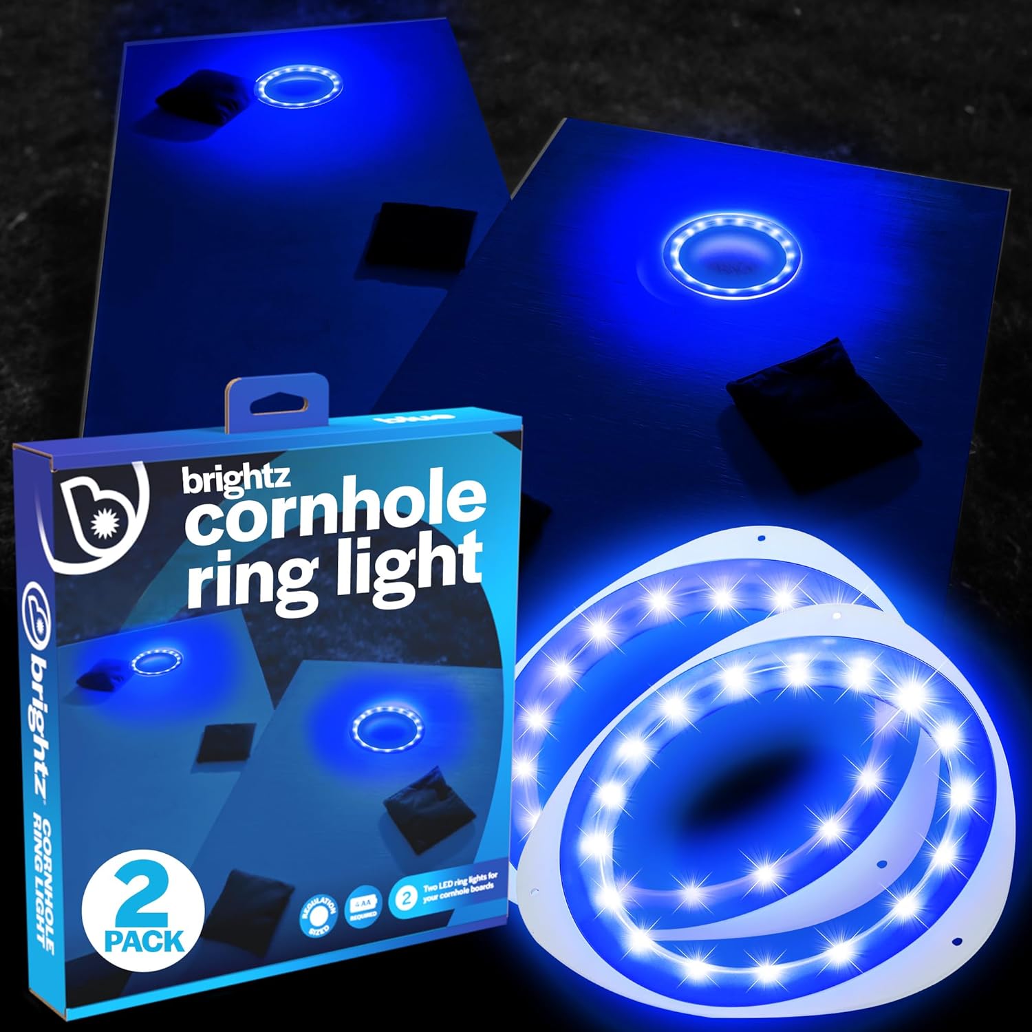 Brightz LED Cornhole Board Ring Lights, 2-Pack – 48-Hour Battery Life – Illuminate Your Game with Dazzling Glows and Ultimate Style for Non-Stop Evening Fun and Excitement (Includes Hole Lights Only)