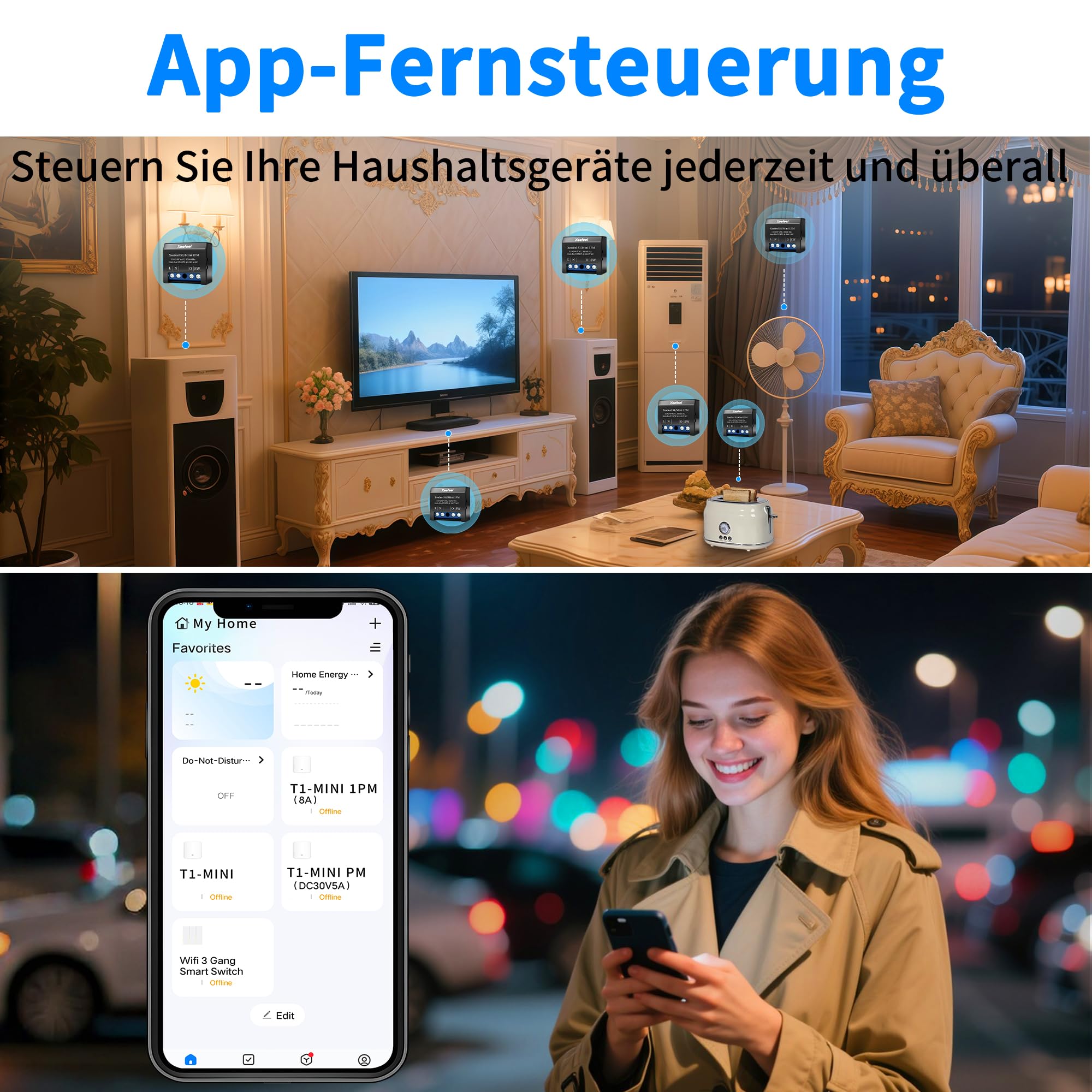 Mini interrupteur relais intelligent Wi-Fi & compteurs électriques intelligents (T3-MINI1PM, Lot de 2)