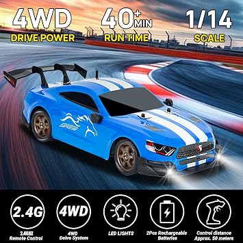 iBlivers Full Scale RC Drift Car, 1:14 Remote Control Drift Cars with Proportional Throttle and Steering 4WD GT Drift RC Car Hobby Grade Drifting Vehicles Toy for Adults Boys Kids