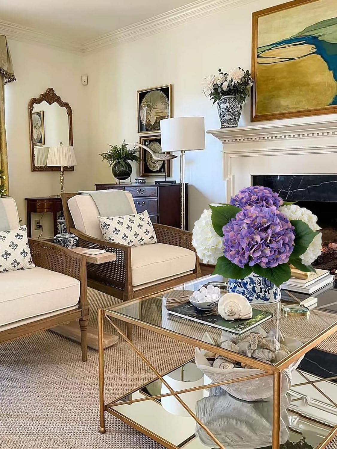 YalzoneMet 4Pcs Purple Silk Hydrangea Artificial Flower Lifelike Big Blooms 20'' Long Stem Faux Hydrangea Flower Bouquets for Home Party Indoor Outdoor Wedding Table Centerpiece Decor - Image 7