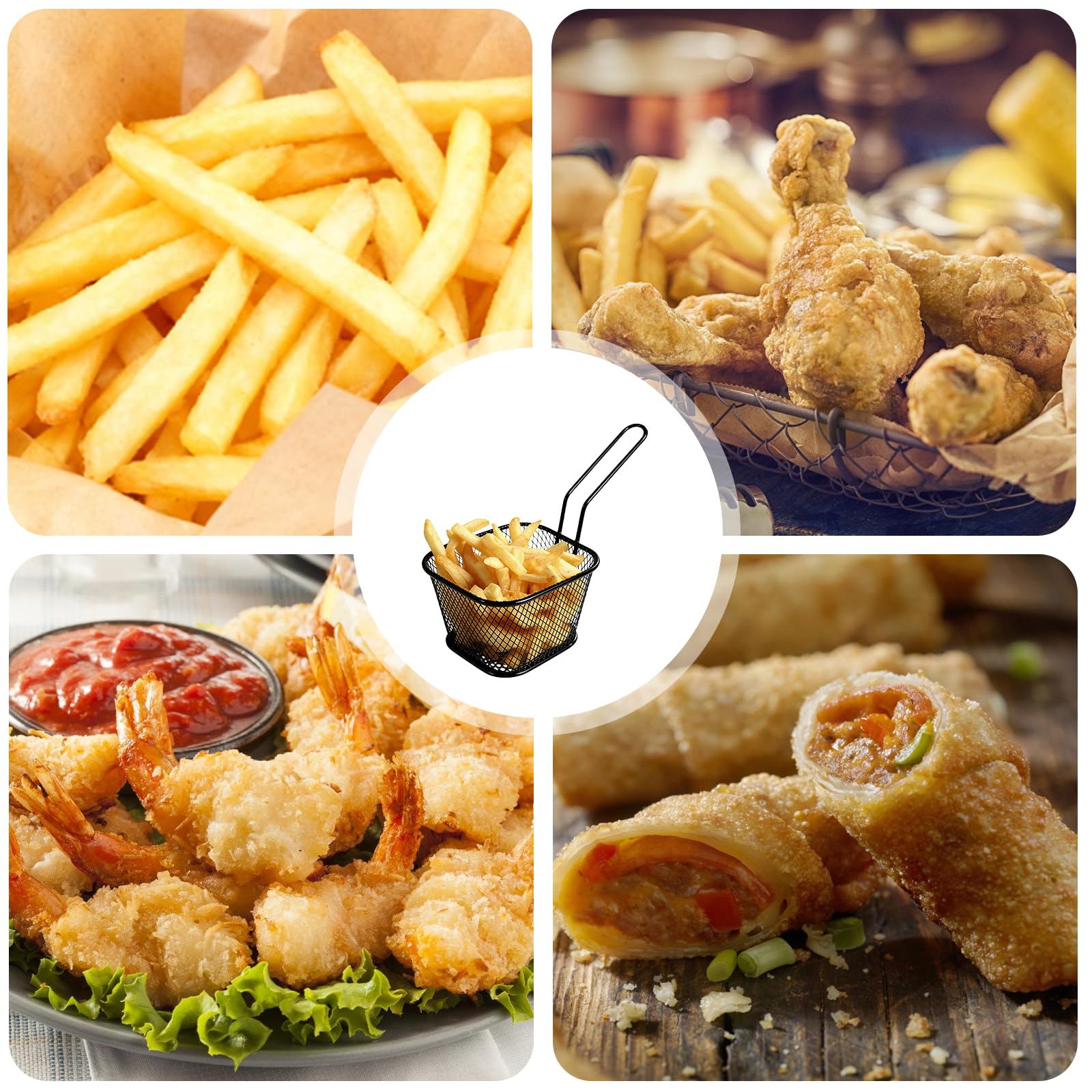 12 cestini per patatine fritte, piccole patatine, mini chips in acciaio inox, per patatine fritte, pollo arrosto, anelli di cipolla, gamberetti o cibi fritti (nero)