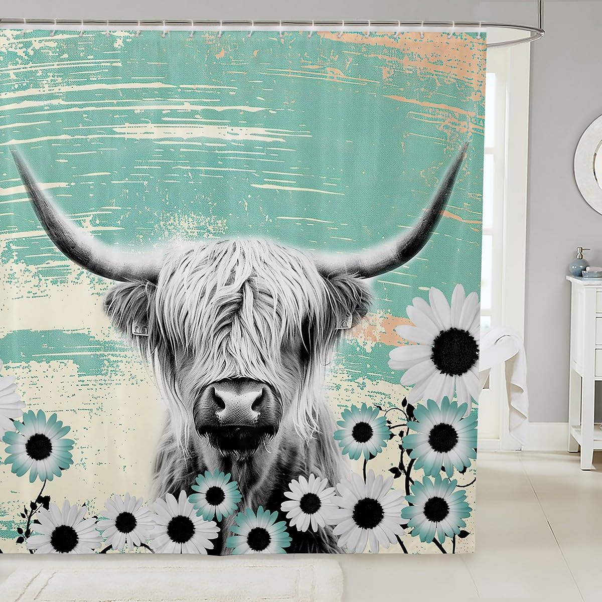 Manfei Panda Bear Kids Shower Curtains,Green Botanical Plants Bathroom Curtains for Boys Girls,Cute Wildlife Animal Rustic Black White Waterproof Curtains,12 Hooks Suits,72" W x 84" L