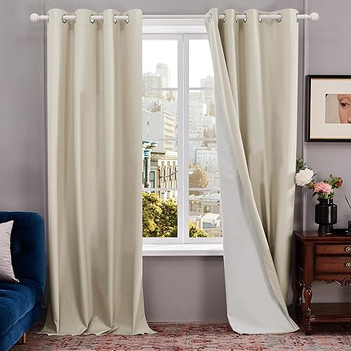Deconovo Cortinas totalmente opacas para dormitorio, cortinas opacas de lino sintético con revestimiento, cortinas opacas con ojales, tratamientos