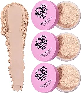 KimChiChic Beauty Puff Puff Pass Set & Bake Setting Powder for Makeup, Extra Fluffy Loose Face Powder Poof, Soft Natural Face Makeup for Uneven Skin Tone, 03 Translucent (Pack of 3)