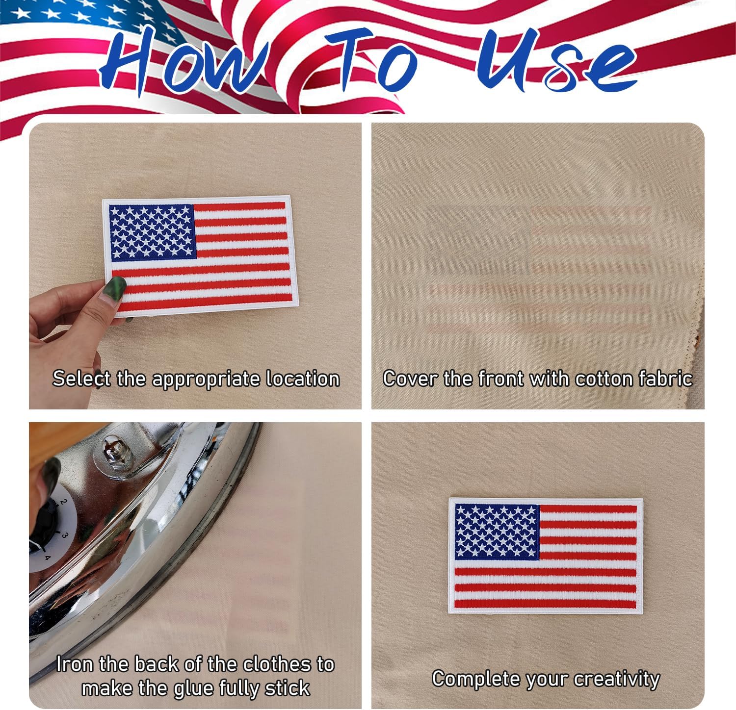 2Pcs 5×3 Inches American Flag Iron on Patch, Vest Size Tactical Military Morale Flag Patch for Hats, Bags, Backpacks, Tactical Vests - Silver