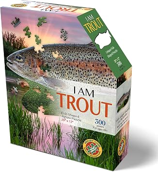 Madd Capp I AM Trout - 300 Piece Jigsaw Puzzle- Fish-Shaped Puzzle, 28x12 Finished Size, Includes Fun Facts Booklet