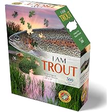 Madd Capp I AM Trout - 300 Piece Jigsaw Puzzle- Fish-Shaped Puzzle, 28x12 Finished Size, Includes Fun Facts Booklet